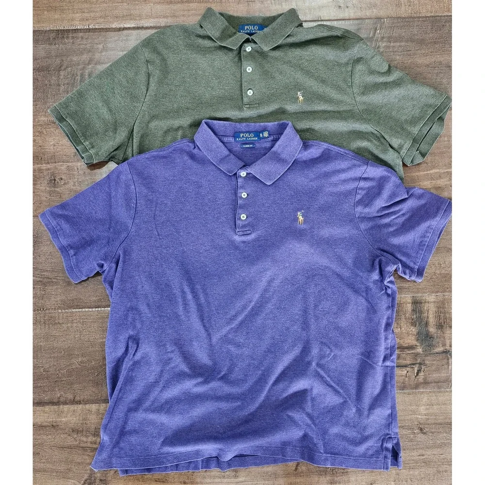 Preppy Lot of 2 Polo Ralph Lauren XL‎ Classic Fit Polo Shirts Purple Olive Green